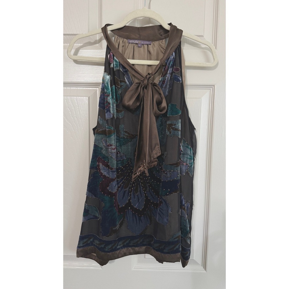 Hale Bob Halter Top Women‎ L Brow Floral Silk Blend Burnout Velvet Y2K Whimsy